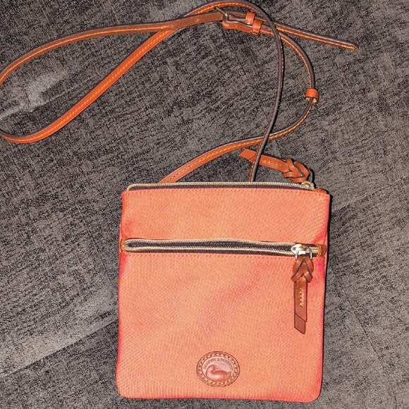 Dooney & Bourke Nylon Double Zip Crossbody Bag Coral; Leather Strap - Picture 1 of 2